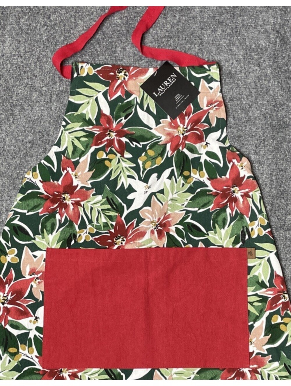 Ralph Lauren Black Label Kitchen Apron Poinsettia Holiday Christmas